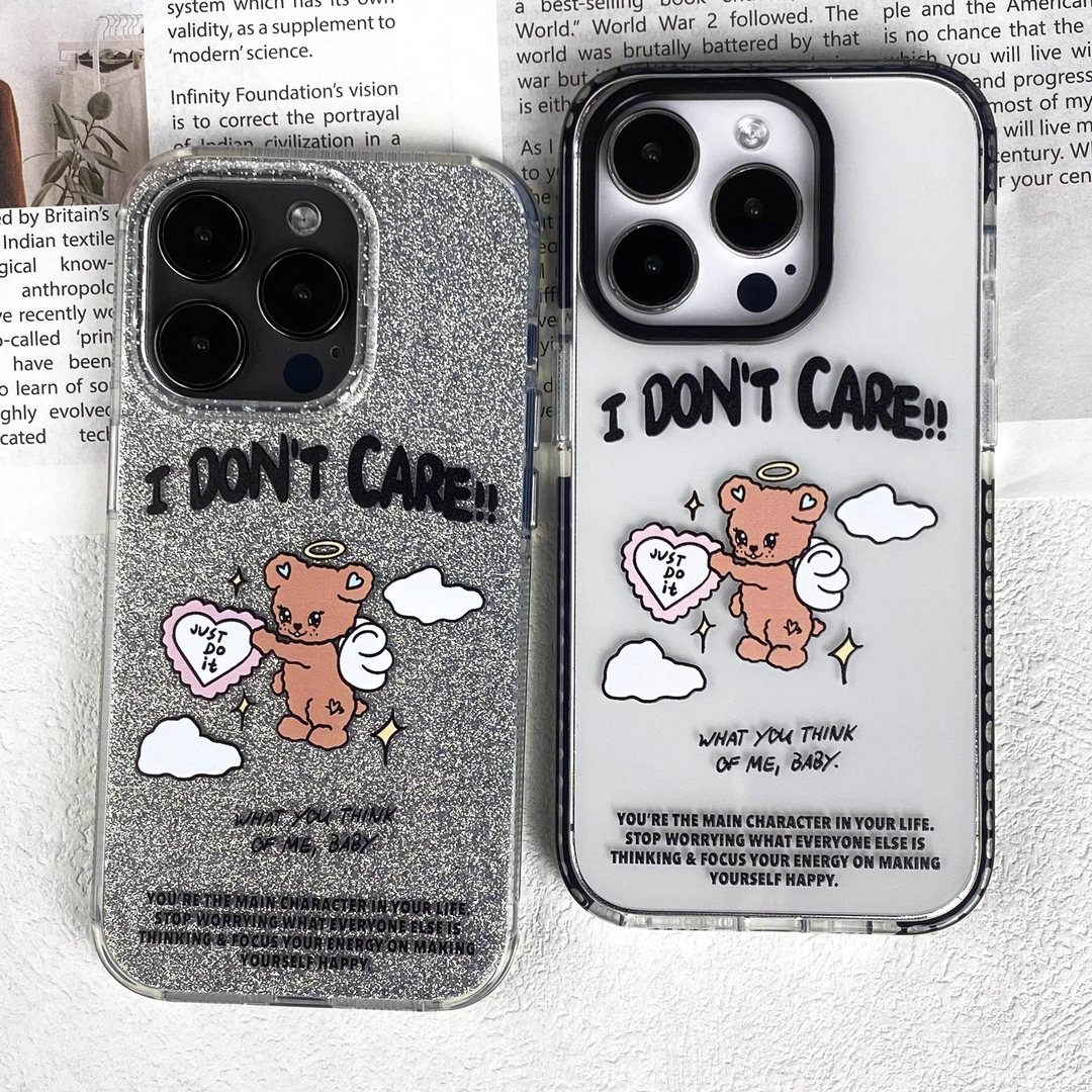 闪粉天使泰迪熊可爱ins小众防摔13/14/15/16promax适用苹果手机壳