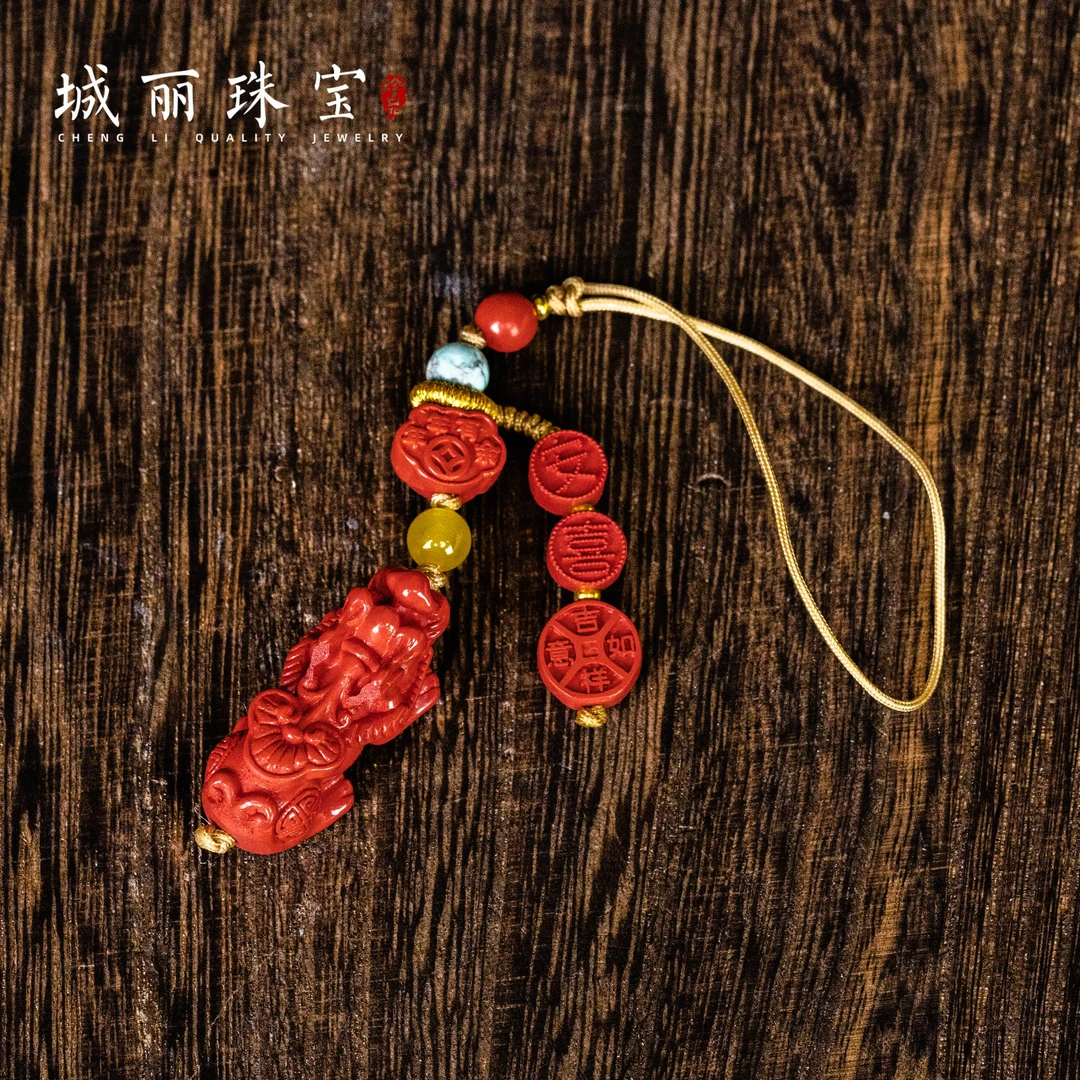 天然辰砂红【城丽】貔貅平安喜乐挂件/个FL-2226