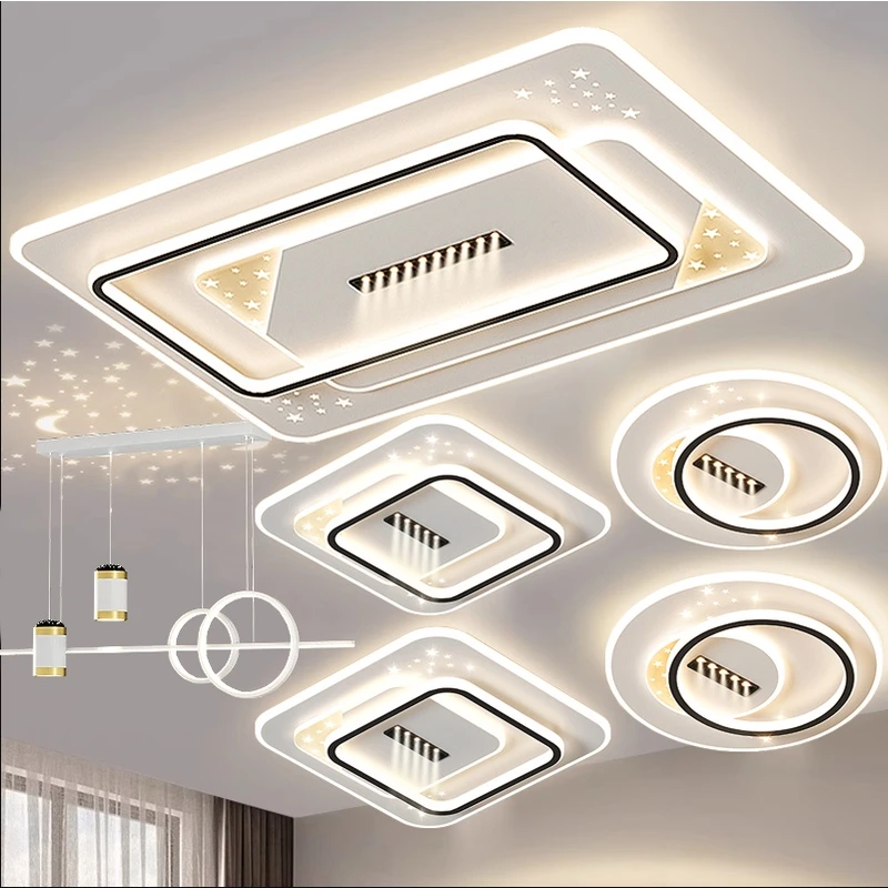 新款简约大气长方形大厅主卧室吸顶灯餐厅书房间灯超亮护眼吸顶灯