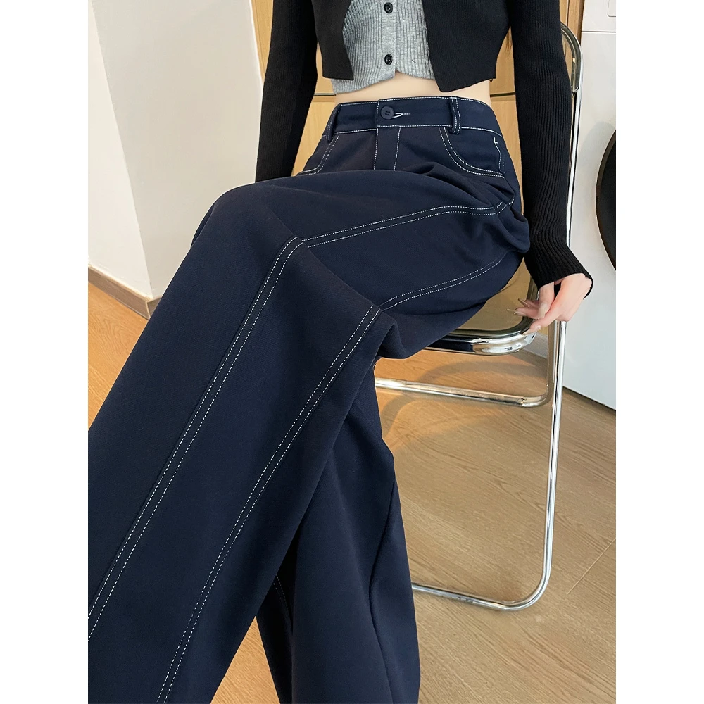 ovkm毛呢阔腿裤女秋冬季2023新款高腰直筒宽松显瘦休闲裤的镰刀裤