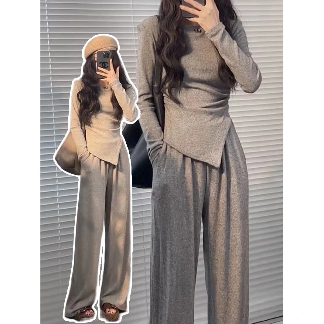 ovkm洋气运动裤时尚保暖套装女秋冬季小个子直筒阔腿裤休闲两件套