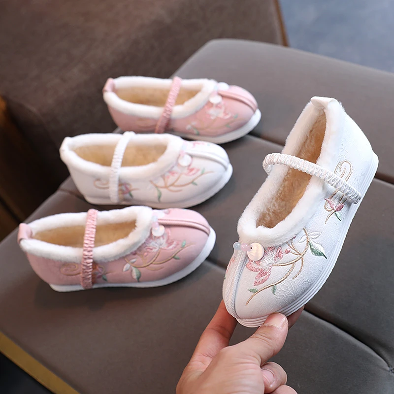 【椿晓专属】冬款女童汉服鞋子儿童加绒绣花鞋拜年鞋防滑软底
