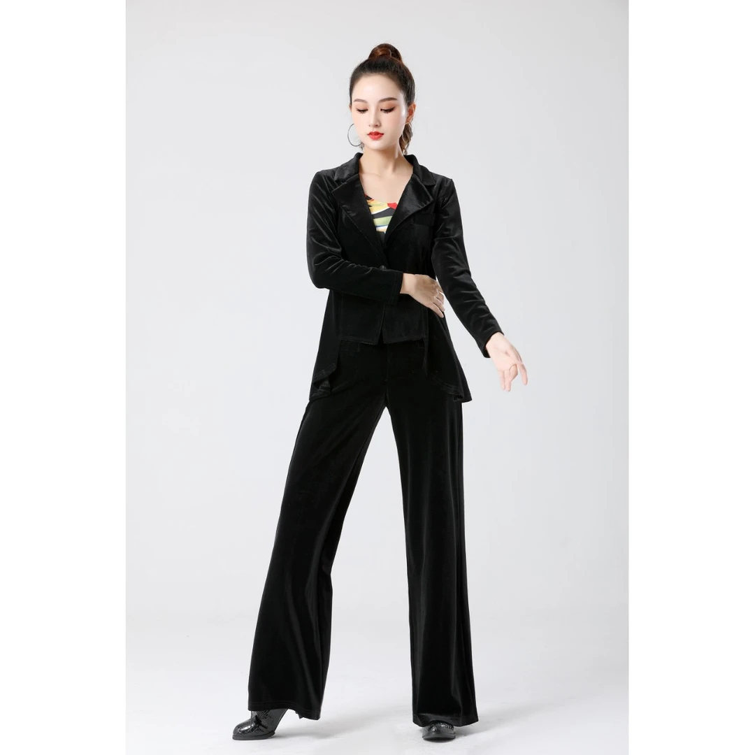 Y102吉特巴拉丁舞外套秋冬丝绒黑色修身西服时尚百搭舞蹈服