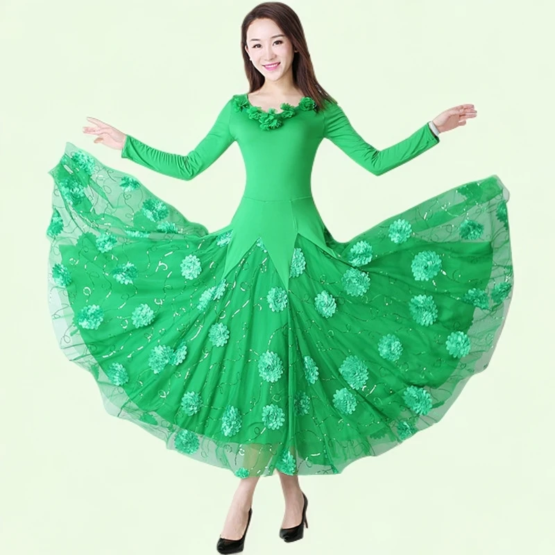 L28摩登舞裙大摆裙长裙连衣裙交谊华尔兹裙子交谊舞演出服舞蹈服