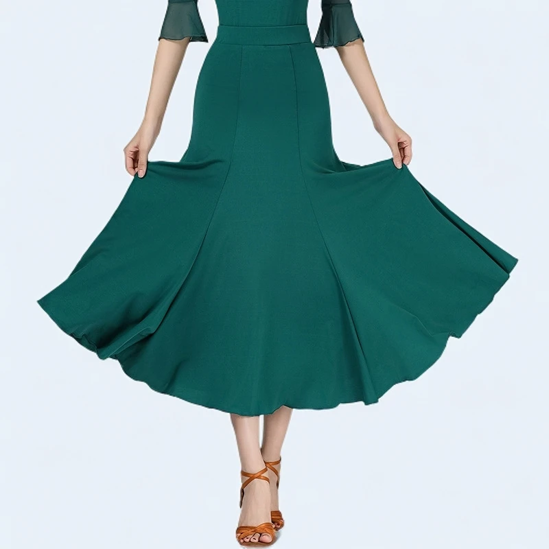 服装国标摩登舞黑色半身裙长袖春夏艺考新疆舞交谊舞大裙摆舞服