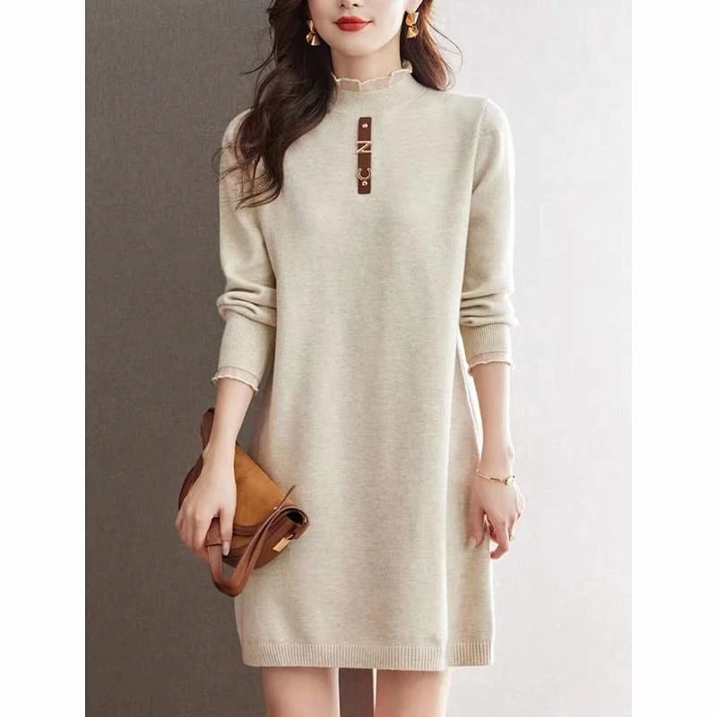 半高领针织连衣裙女秋冬装新款气质修身显瘦百搭减龄休闲中长款裙