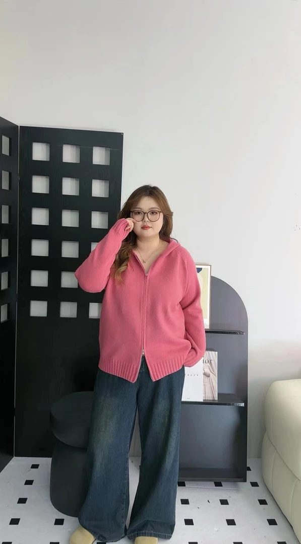 9103#简约风纯色连帽拉链开衫秋新款韩版百搭宽松显瘦针织上衣