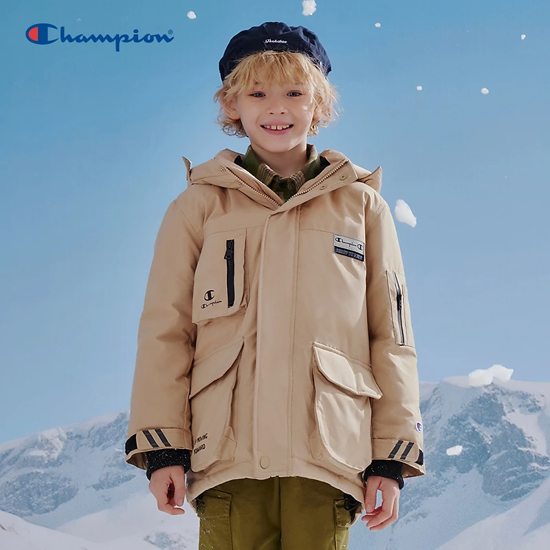 Champion冠军男女童2024冬季户外运动防风保暖连帽羽绒服V072HS