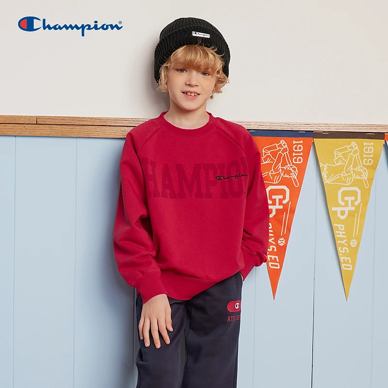 Champion冠军童装2025春季休闲日常百搭圆领套头卫衣