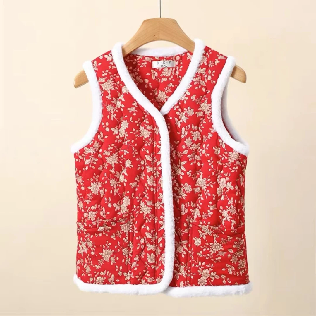 【羽】 国风秋冬棉马夹宽松拉链坎肩外穿加厚保暖复古碎花马甲