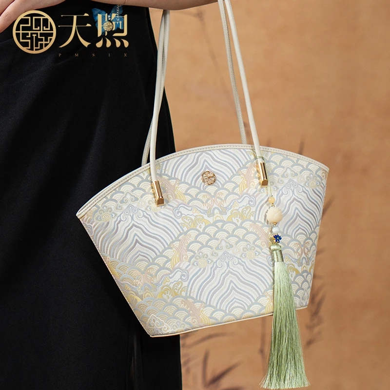 非遗新中式国风织锦缎面提花工艺牛皮真皮通勤气质女包情人节送礼