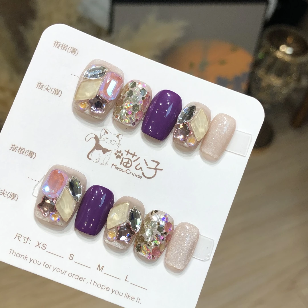 喵公子【海芋恋】【施家全华钻】纯手工穿戴甲可拆卸美甲光疗甲