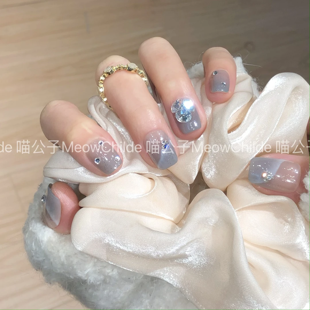 喵公子【海岛微光】【施家全华钻】纯手工穿戴甲可拆卸美甲光疗甲