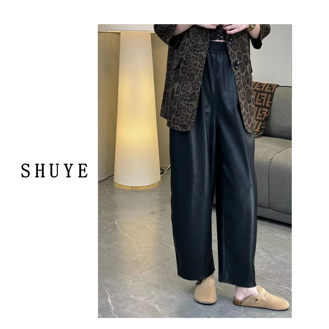 【SHU  YE】 黑色九分皮裤