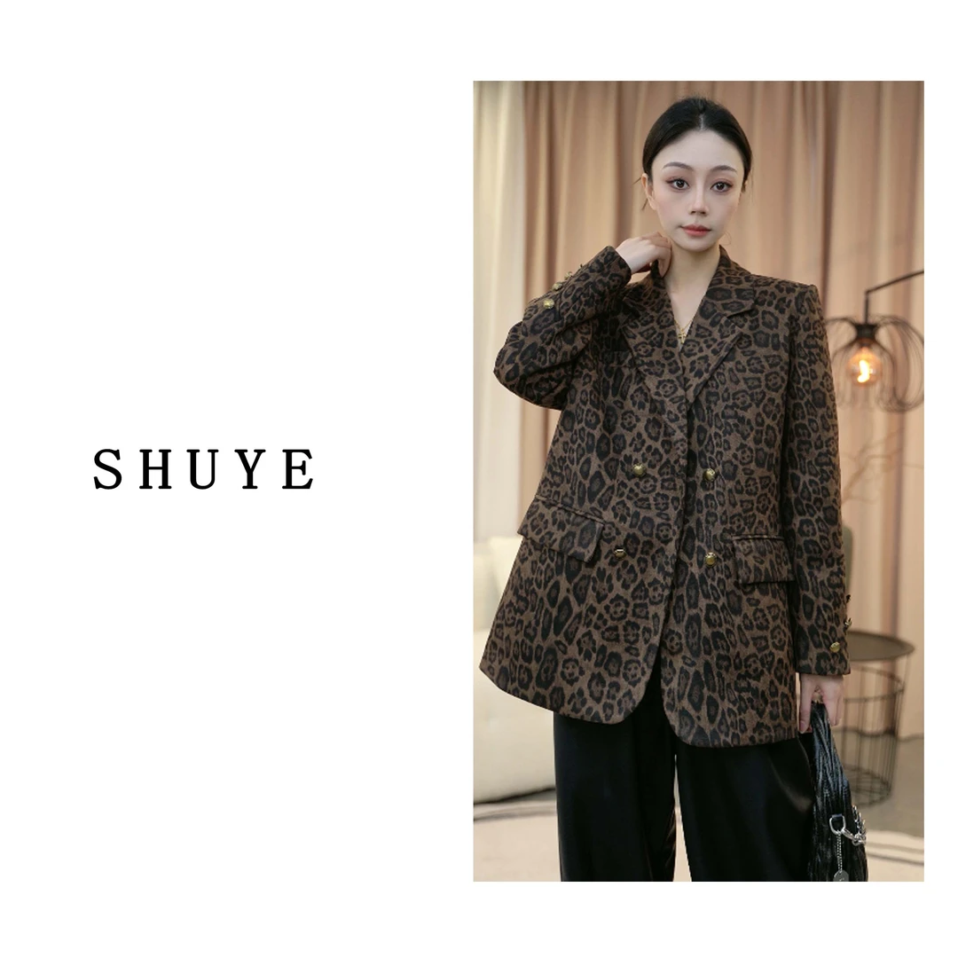 SHU YE     豹纹羽绒西装 2024冬季新款西装