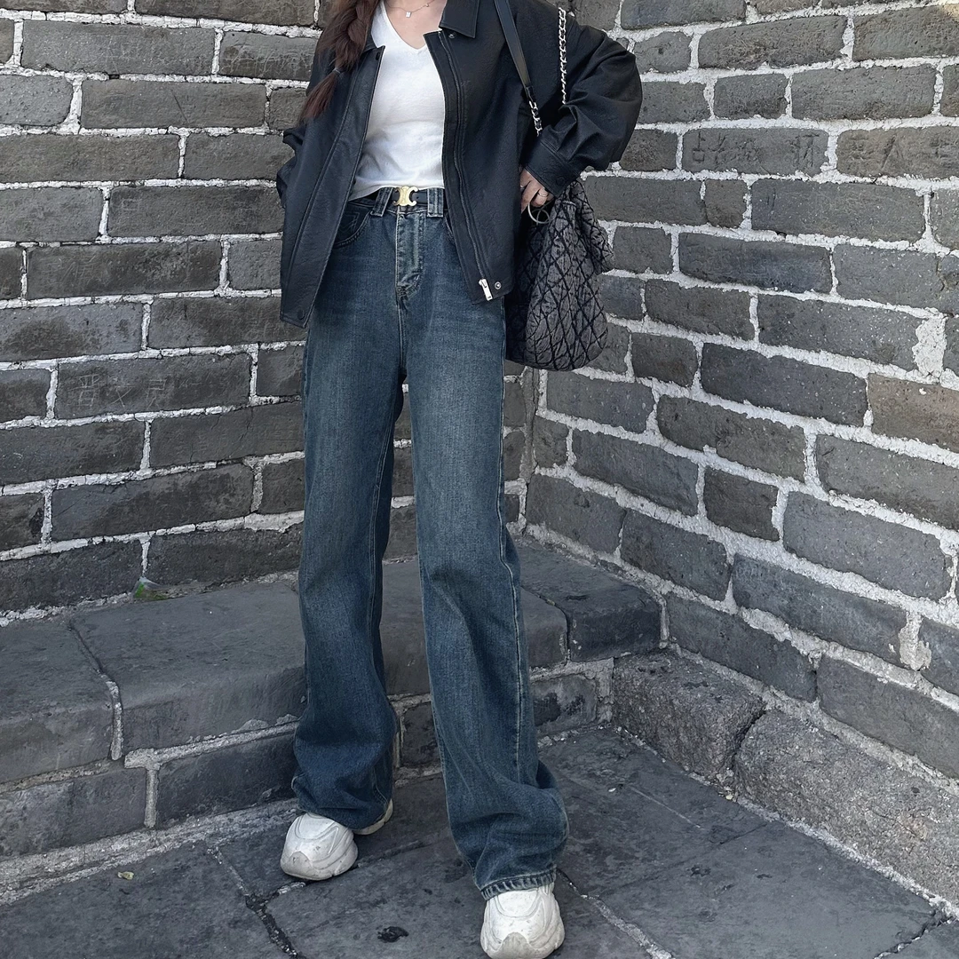Ellen［好汉裤～］磨毛加绒加厚秋冬牛仔裤长裤阔腿裤女显瘦百搭高腰