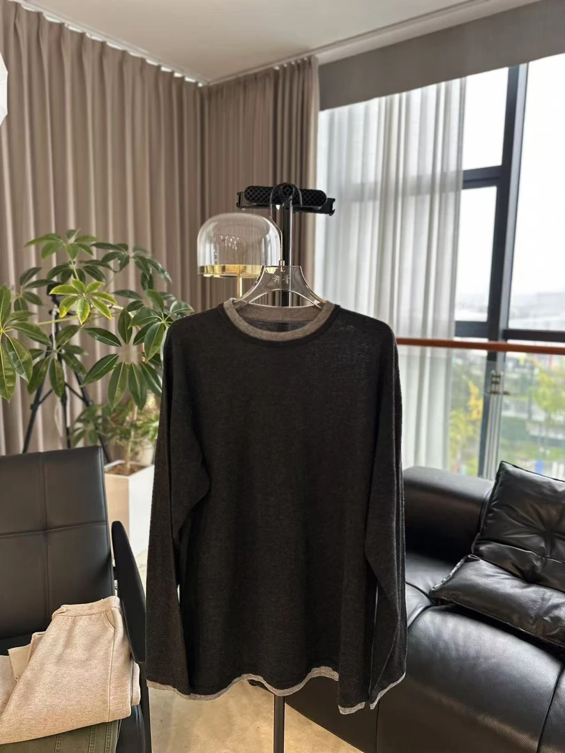 【柳青女装】2024秋季新款黑灰拼接打底衫