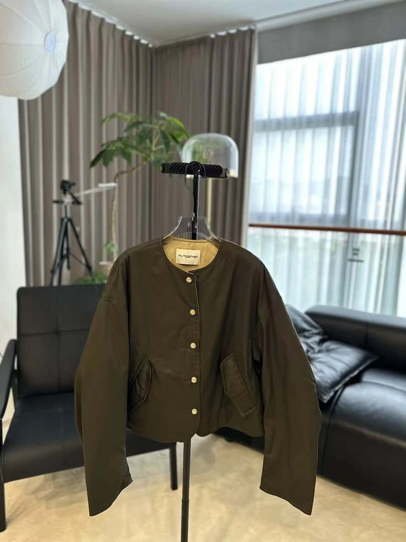【柳青女装】2024秋季新款圆领长袖轻薄短款夹克棉服