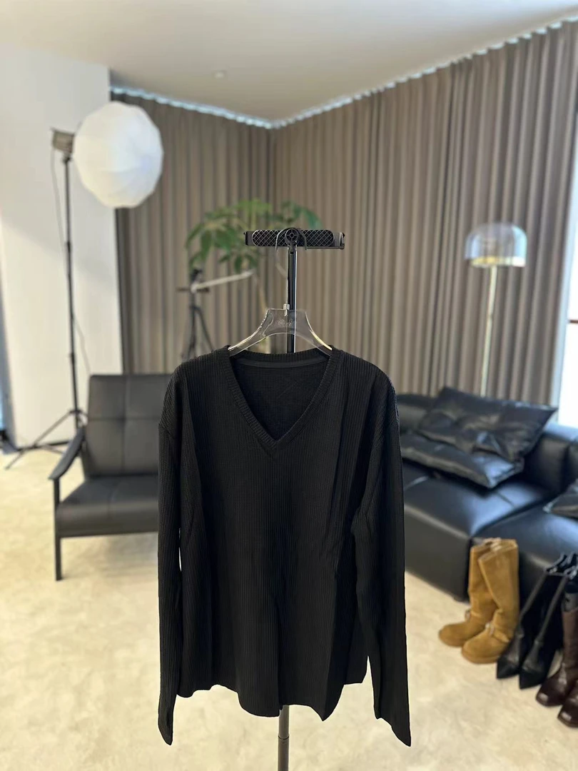 【柳青女装】2024秋季新款长袖简约V领打底