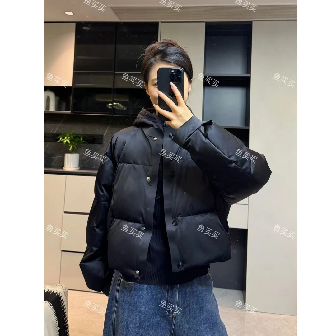 【鱼买买专属】新款宽松气质简约百搭羽绒服纯色圆领单长袖上衣外套