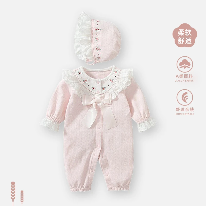 婴儿秋装新生儿衣服女宝宝连体衣满月百天超萌可爱哈衣秋季外出服