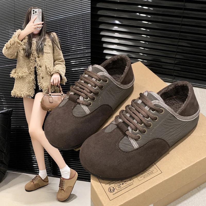 勃肯鞋平底保暖棉鞋女秋冬一脚蹬女鞋2024爆款软底加绒百搭毛毛鞋