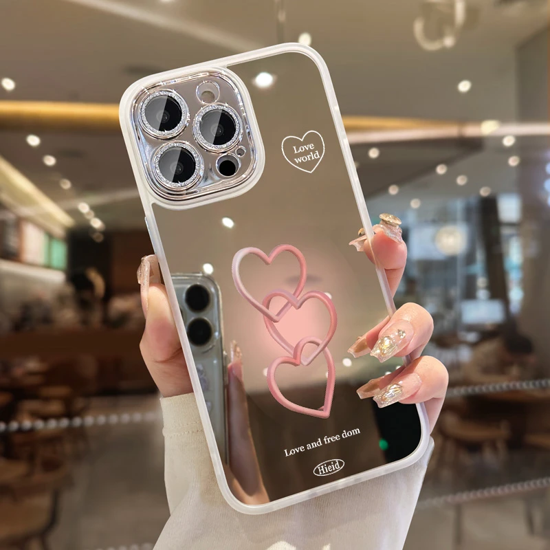 补妆镜子适用苹果16promax手机壳iphone15新款14套13女款plus镜面