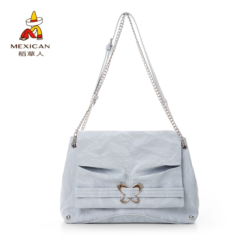 稻草人包包2025春夏新款休闲百搭时尚褶皱单肩手提肩包丝滑面料