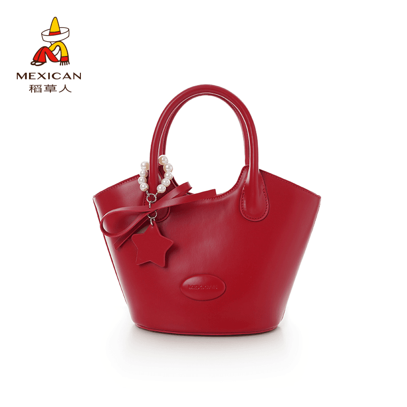 稻草人高级感质感手提水桶包包女2024新款简约包包洋气单肩斜挎包