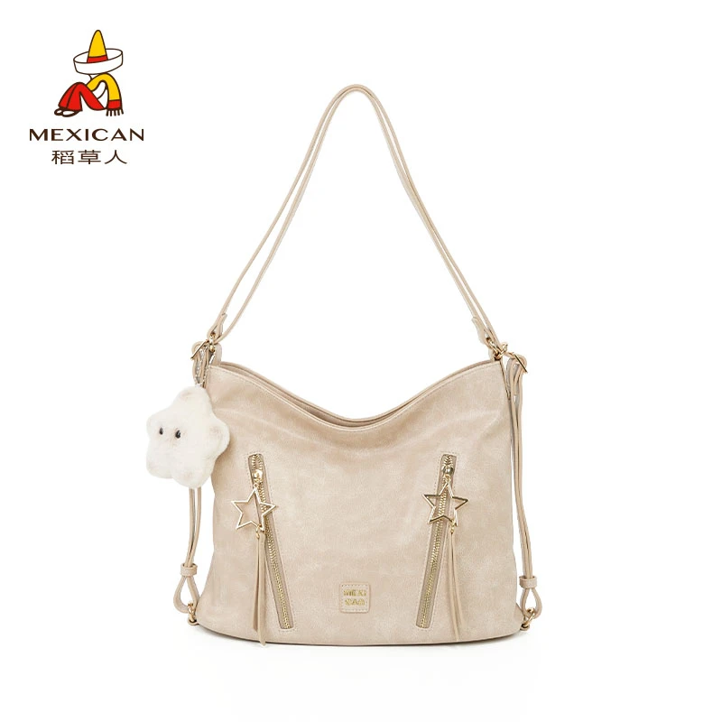 稻草人秋冬新款大包运动白色时尚休闲小众双背大容量托特包