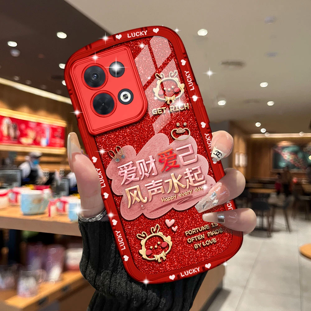 【OPPORENO8】2024新年款爱财爱己镜头全包防摔手机壳软壳女款