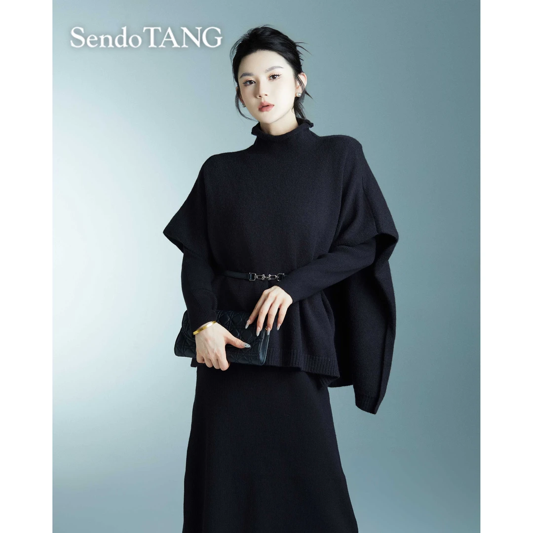 【显瘦赢家】胖多时尚女装设计秋款气质宽松高级显瘦斗篷裙子套装L