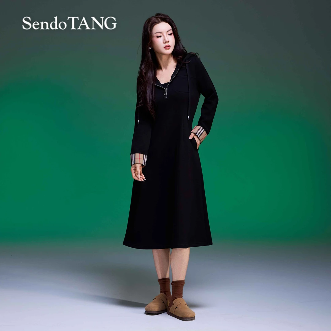 新春【风华决】胖多女装新款时尚高级宽松显瘦连帽卫衣连衣裙