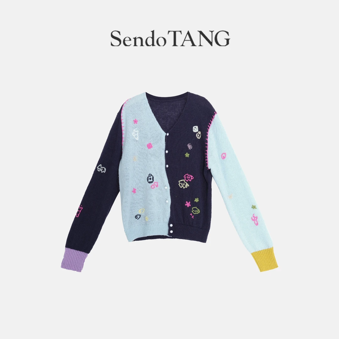 新春【小浪漫】胖多女装时尚新款慵懒风撞色百搭显瘦针织毛衣