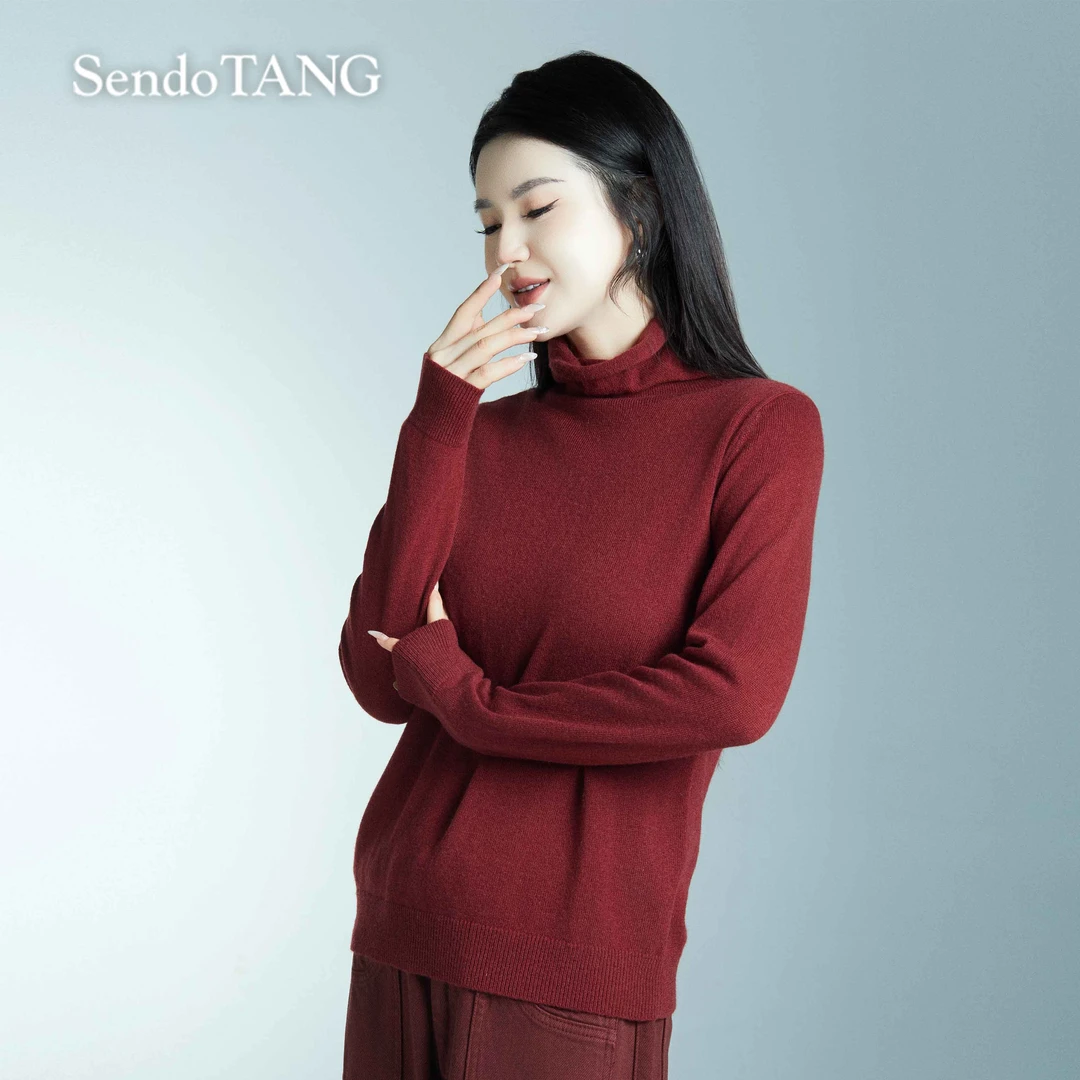 羊毛堆堆领【曼丽】胖多女装微胖大码正肩显瘦高领羊毛打底衫