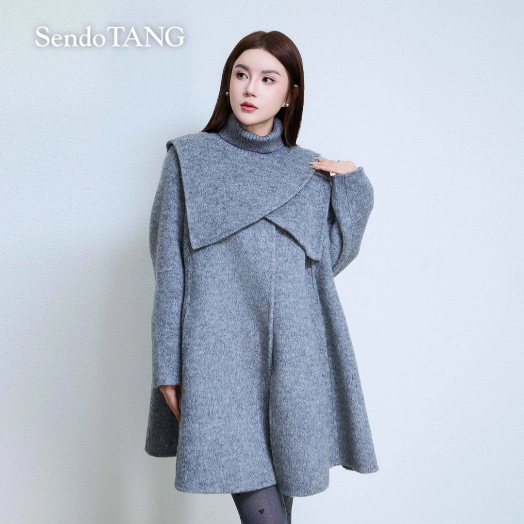 黑金大衣【新生】胖多女装新款高级感斗篷气质显瘦羊毛大衣