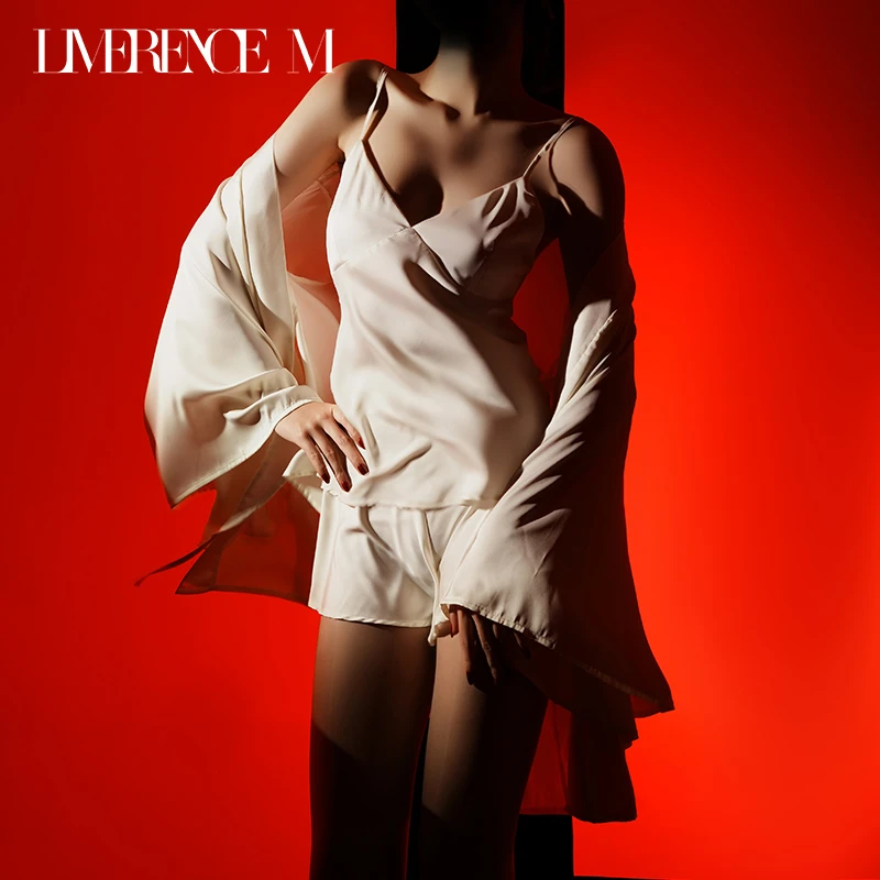 涞觅润丝冰丝欧若风性感凉感缎光丝滑居家套装后开叉蕾丝吊带