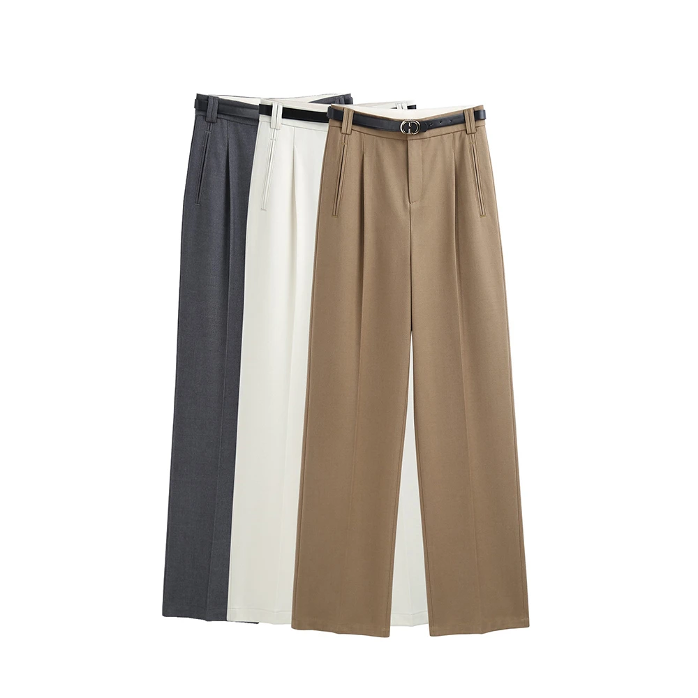 窄版绵羊毛阔腿裤女秋冬加厚2024新款灰色羊毛垂感显瘦休闲直筒裤