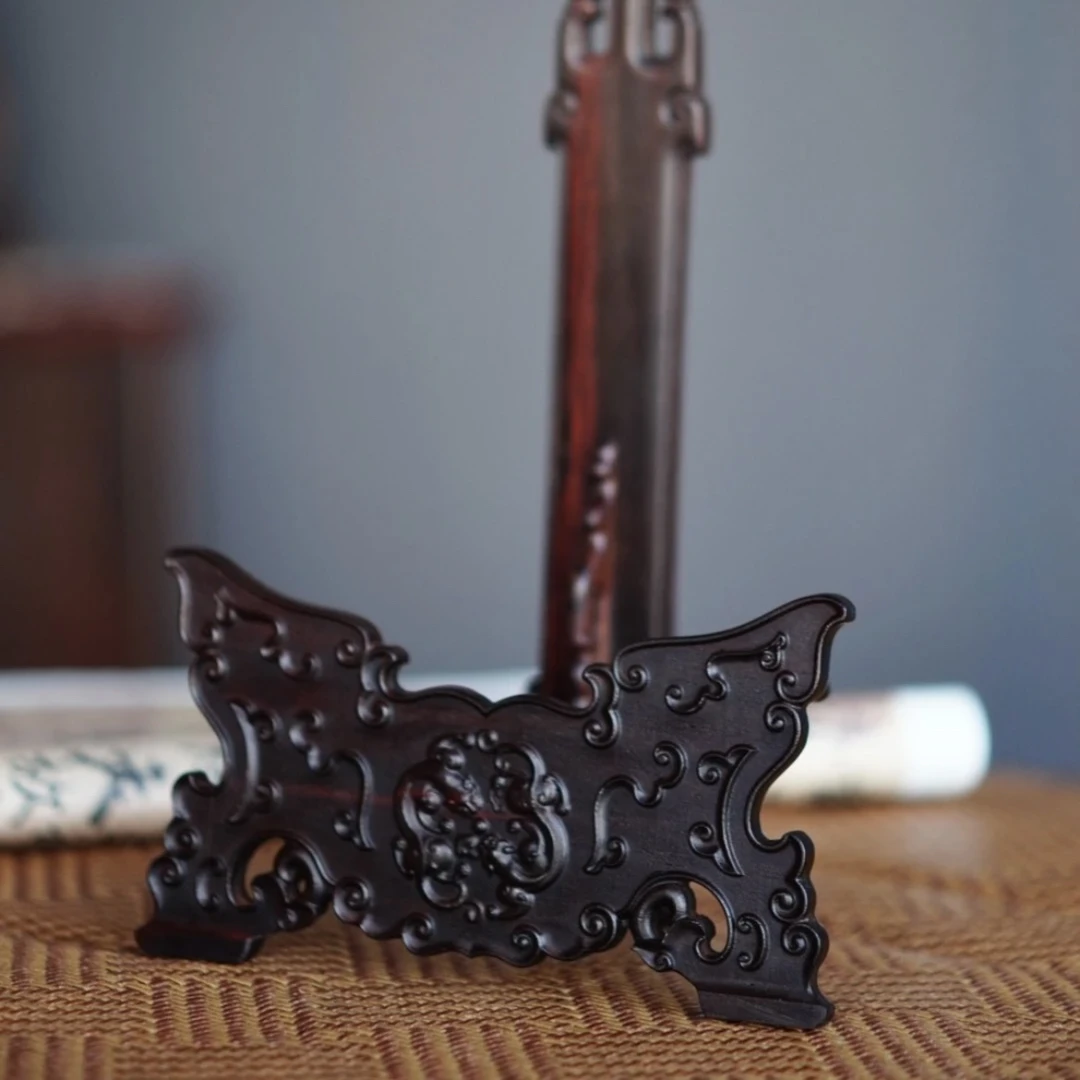 大红酸枝双螭龙纹普洱茶支架工艺赏盘架子