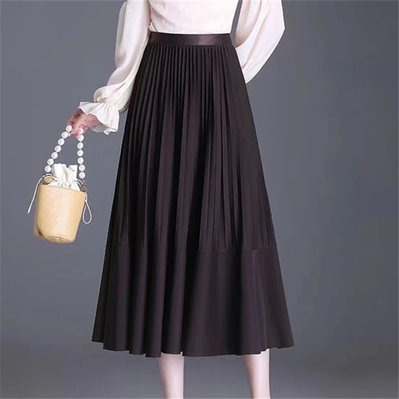 百褶裙女秋冬2024新款高腰垂感单层半身裙a字裙显瘦大摆中长裙子