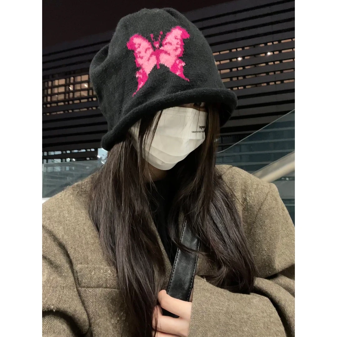 蝴蝶复古清冷感~ins大版包头帽子女秋冬保暖护耳堆堆帽冷帽韩版