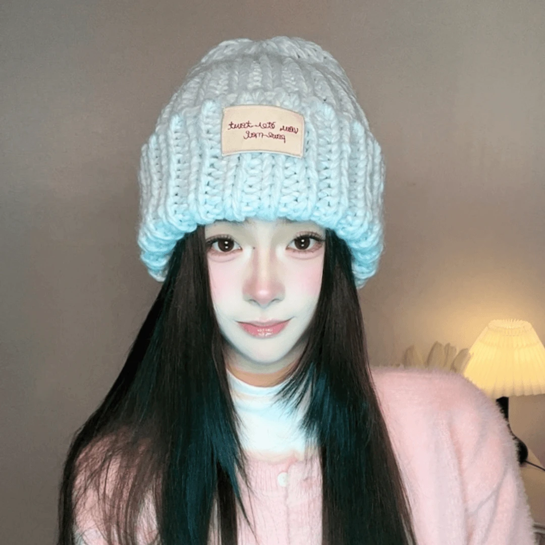 大头围绿色针织帽大头毛线洋气好看的帽子女显脸小冬天毛线帽女士