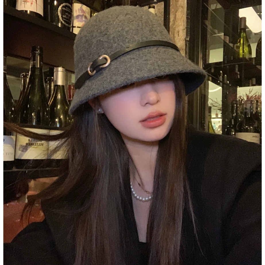 皮带扣羊毛留洋千金帽子法式礼帽女秋冬渔夫帽盆帽赫本富家千金帽