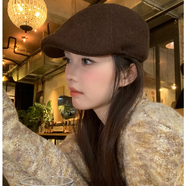 自留款~日系毛呢贝雷帽子女秋冬百搭复古前进帽时尚画家帽工体帽