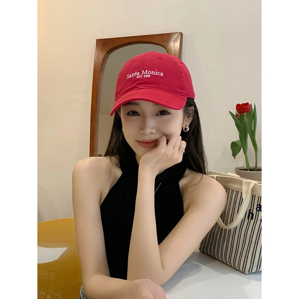 显白酒红色字母棒球帽女大头围春夏加深版鸭舌帽男宽帽檐韩版时尚
