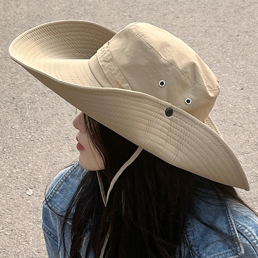 西部牛仔帽女夏季大檐渔夫帽防水速干遮阳帽户外徒步登山帽男女