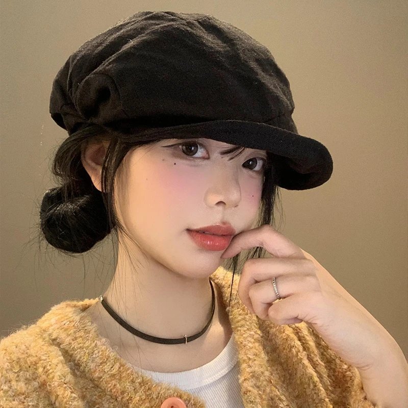 棉麻贝雷帽小众复古日系报童帽不对称设计森系气质女帽百搭ins