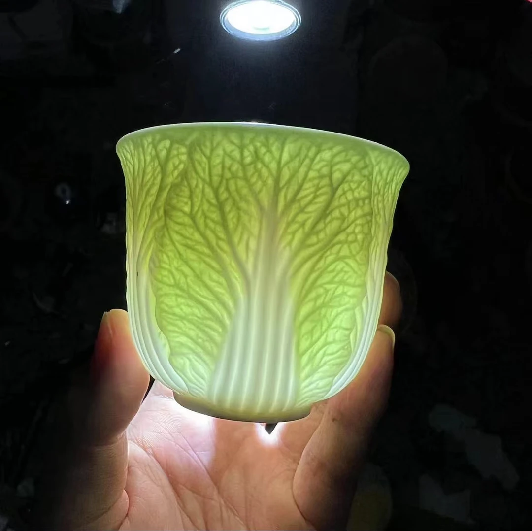 羊脂玉雕刻白菜杯陶瓷主人杯C