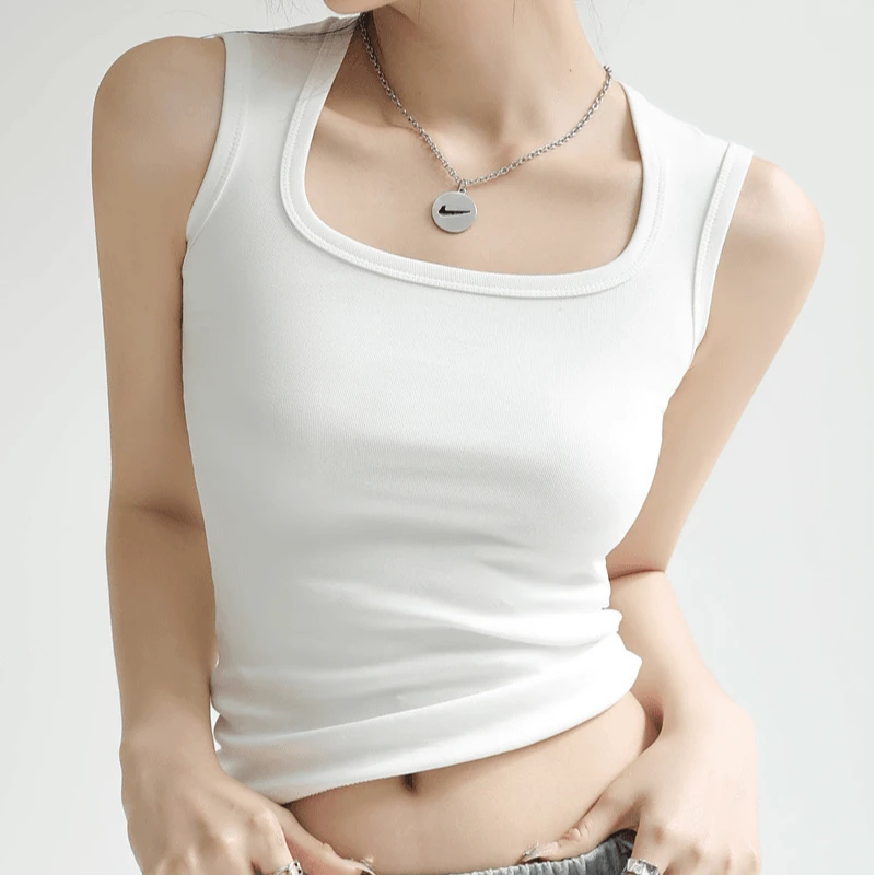 简约百搭时尚背心打底螺纹一体杯春夏显瘦修身无袖内搭外穿
