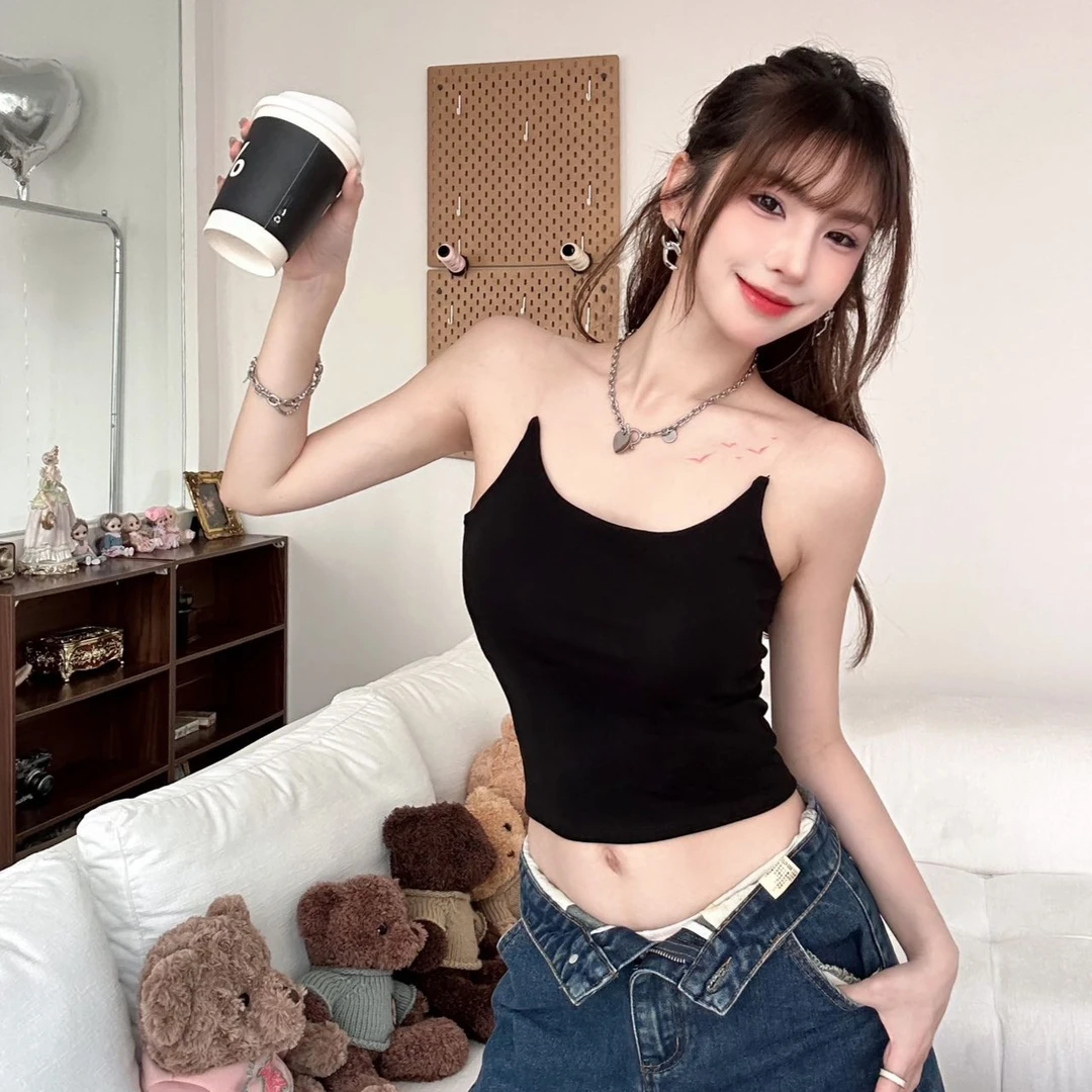 燕莉安百搭隐形吊带莫代尔内搭辣妹打底衫露背气质性感带胸垫背心